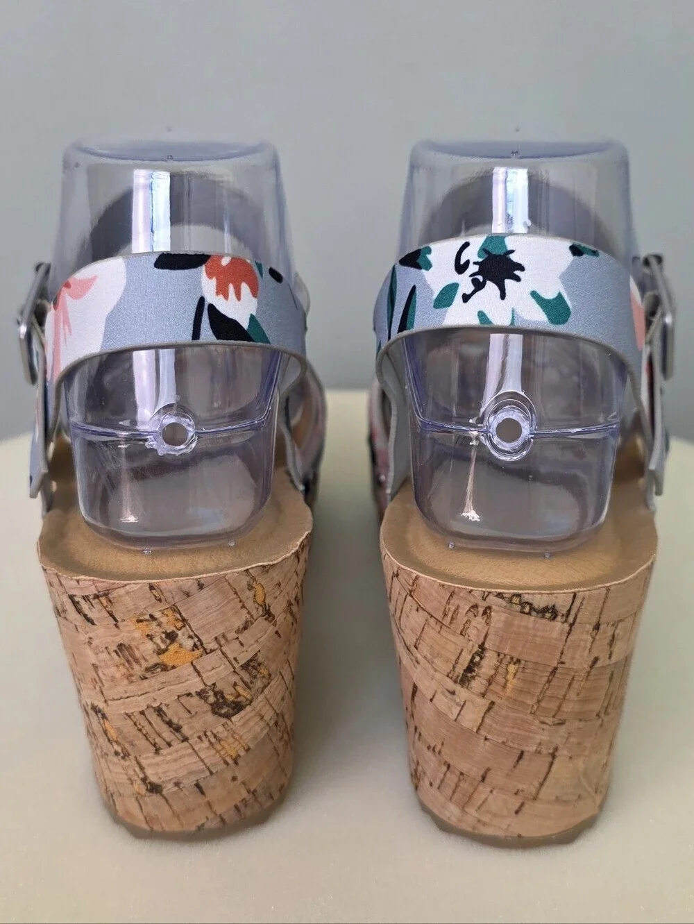 Journee Collection Valentina Floral Platform Sandals Cork Block Heel Sz 7.5 NEW